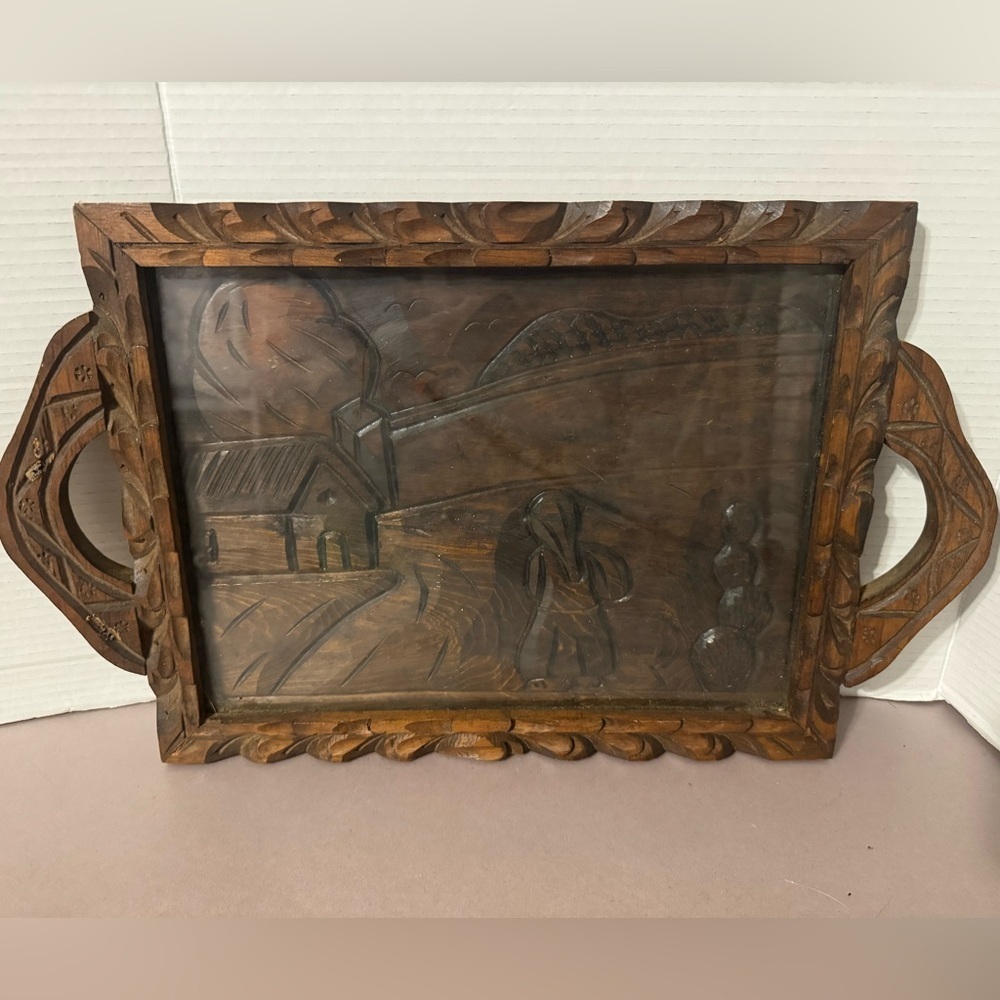 Vintage Mid century Hand-carved Trey